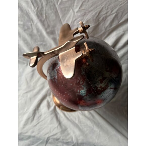 Luxury Copper Airplane Globe — Rotating 8” World Map on Art Deco Aviation Stand - Picture 8 of 14